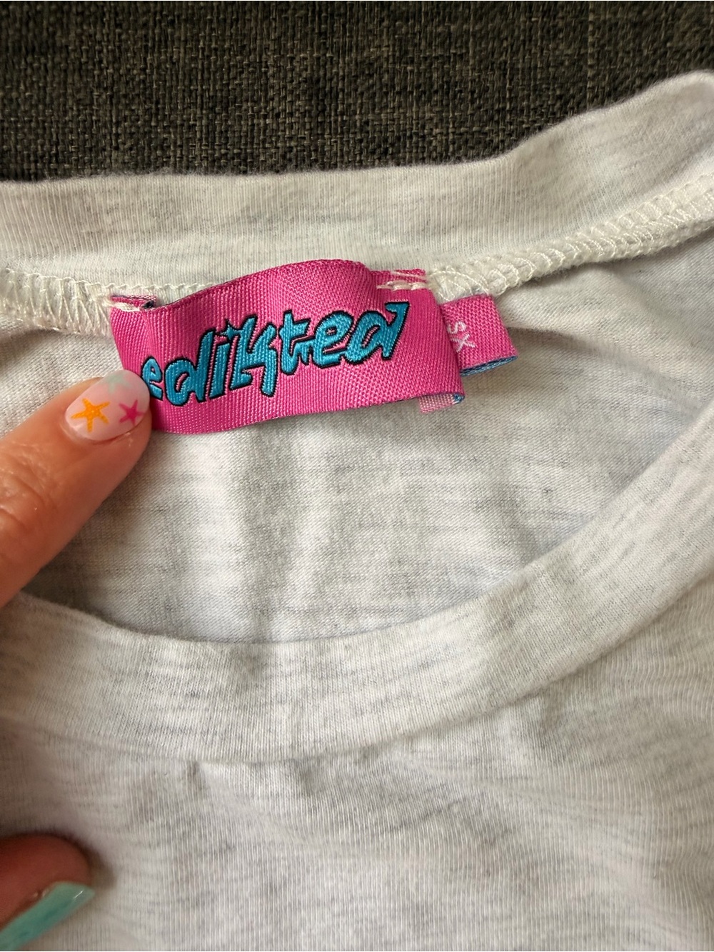 Edikted White Crew Neck Tee with Pink Branded Tag